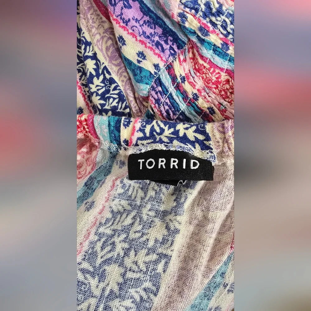 Torrid plus size 1x mini lenny smocked off shoulder dress floral stripe festival - Picture 8 of 8